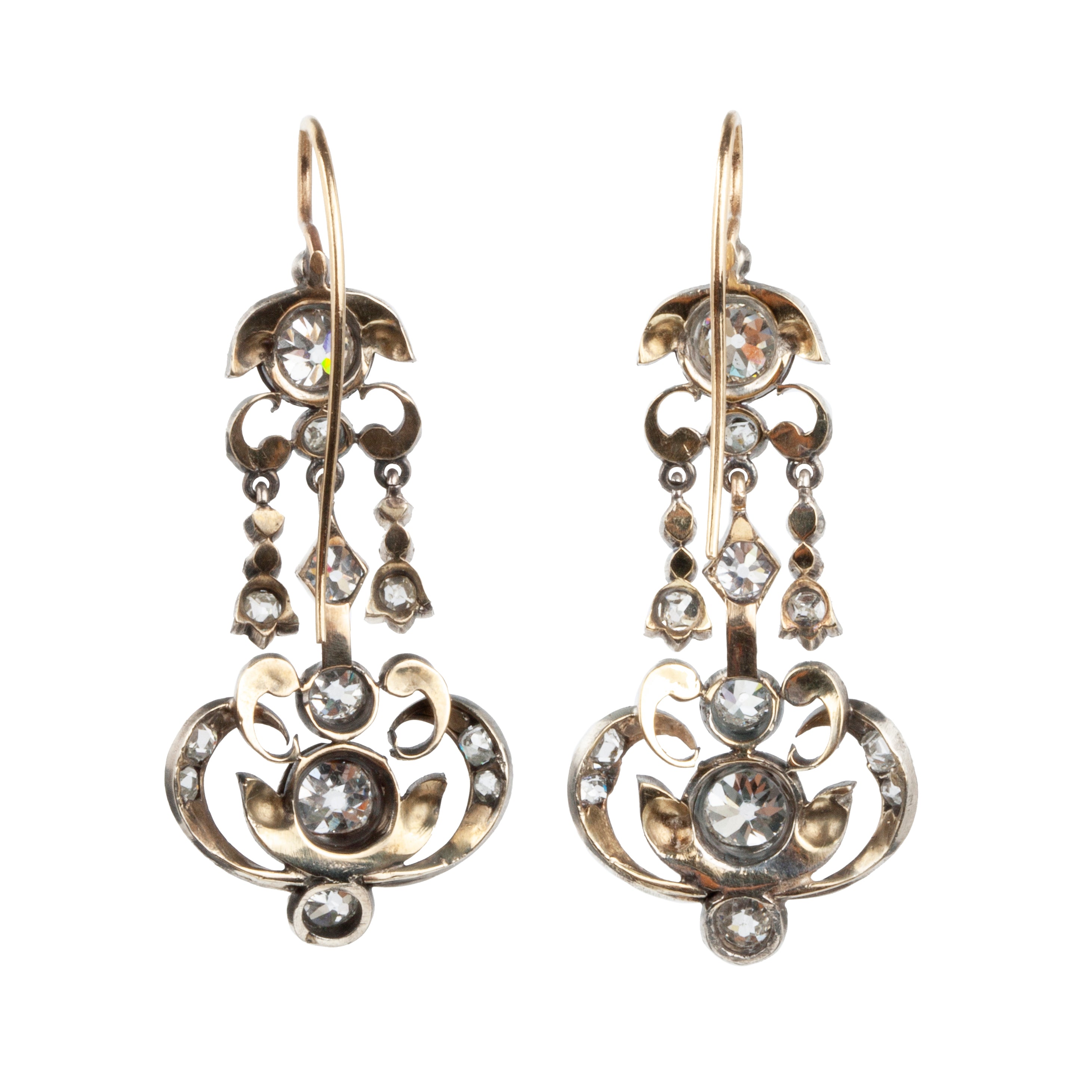 53979 - Victorian Silver Gold Diamond Rose Cut Diamond Drop Dangle Ear –  Durland Co