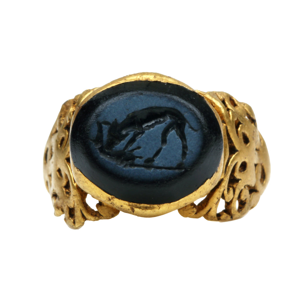 Ancient Carved Dog Intaglio Ring
