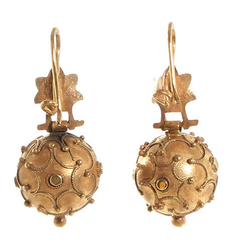 Victorian Gold Etruscan Revival Ball Earrings