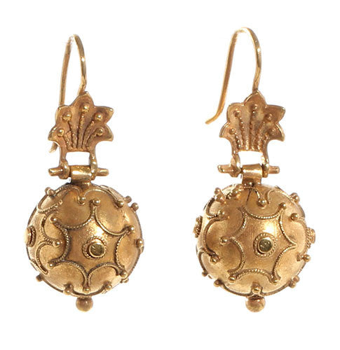 Victorian Gold Etruscan Revival Ball Earrings
