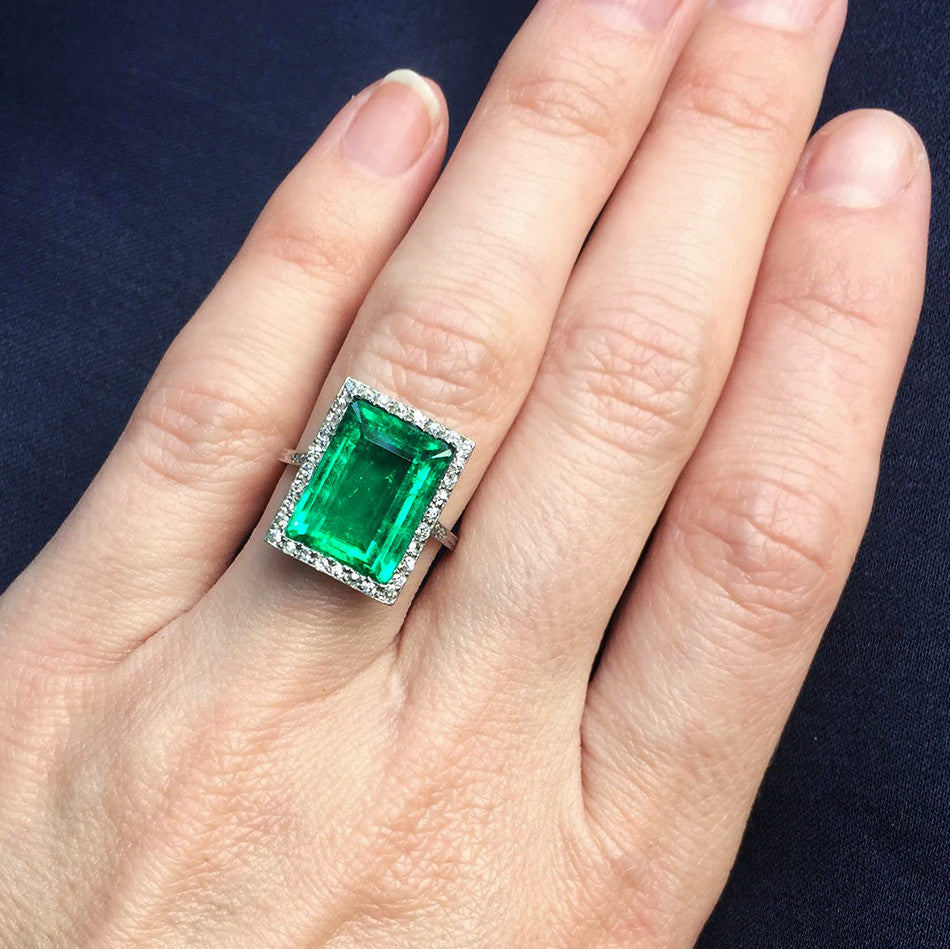 Edwardian Platinum Emerald and Diamond Ring