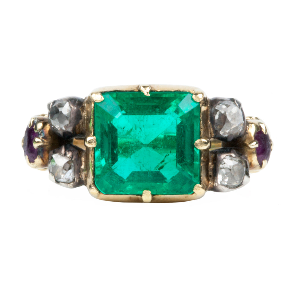 Early Victorian Era Emerald and Diamond Ring