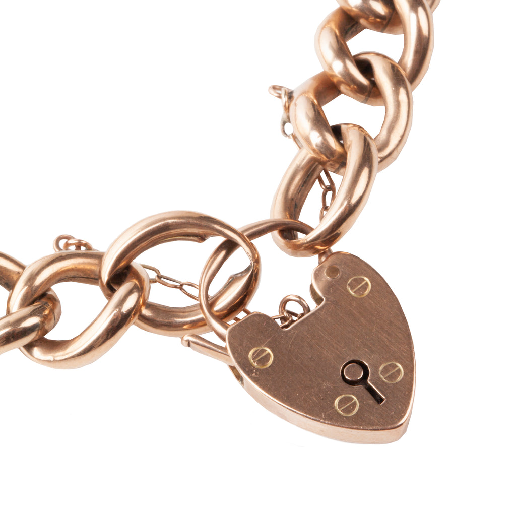 Victorian Era Gold Curb Link Heart Bracelet
