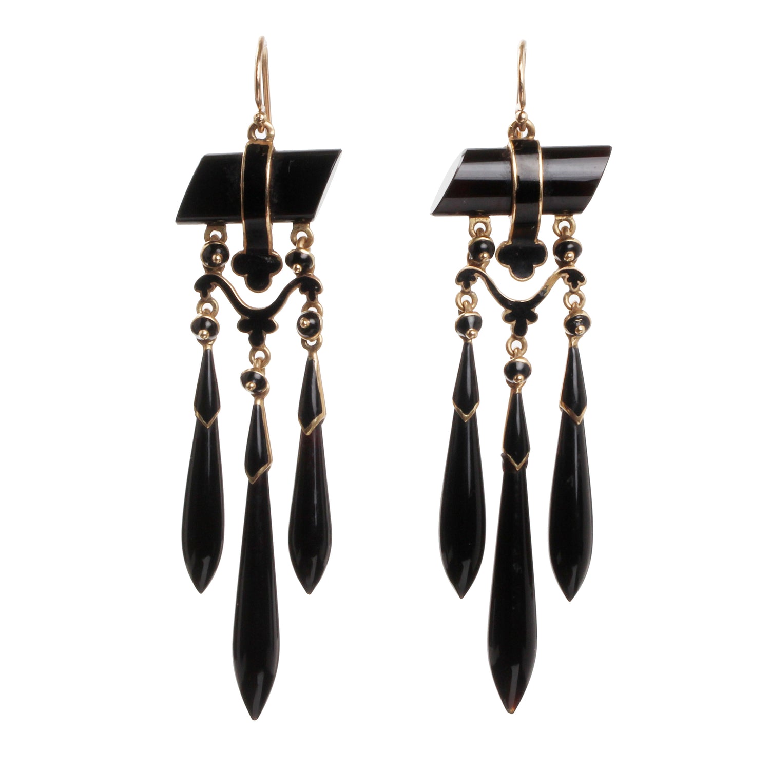 19th Century Onyx and Gold Torpedo Drop Earrings | Bell and Bird