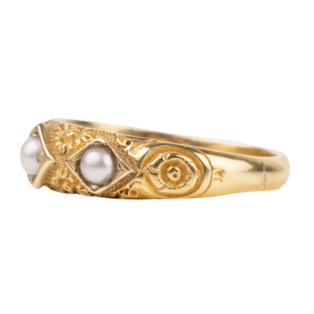 Victorian era Floral Chase Pearl Ring
