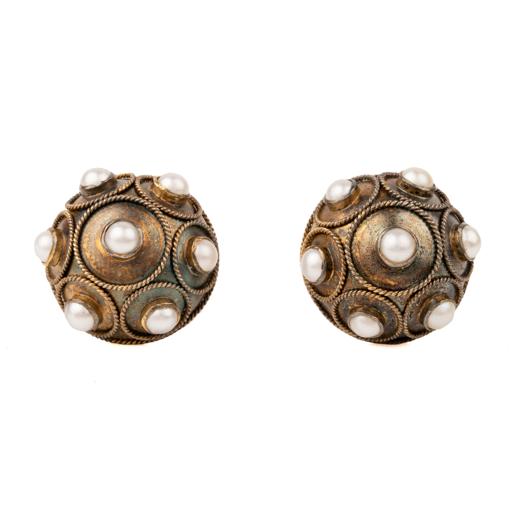 Victorian Era Etruscan Revival Pearl Earrings
