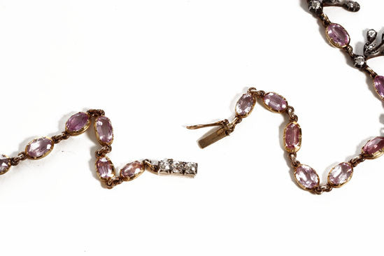 Victorian Pink Topaz and Diamond Necklace