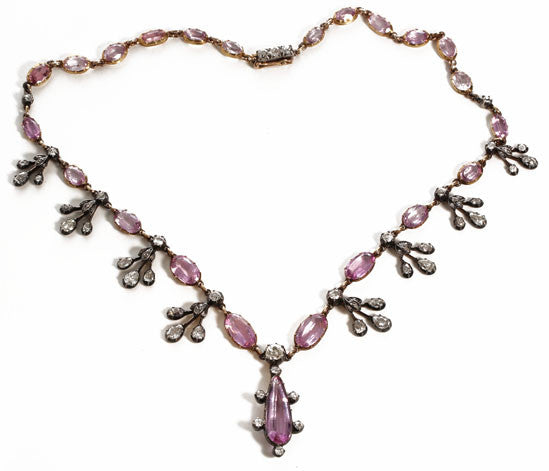 Victorian Pink Topaz and Diamond Necklace