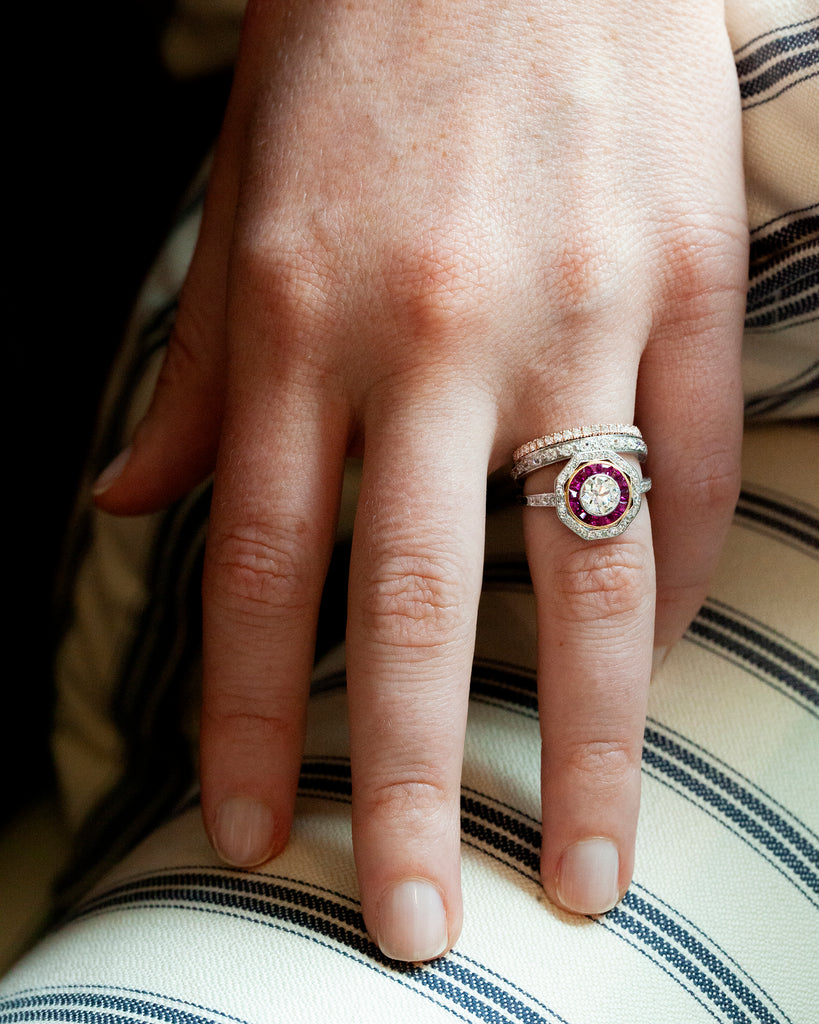 Edwardian Diamond and Ruby Cluster Ring