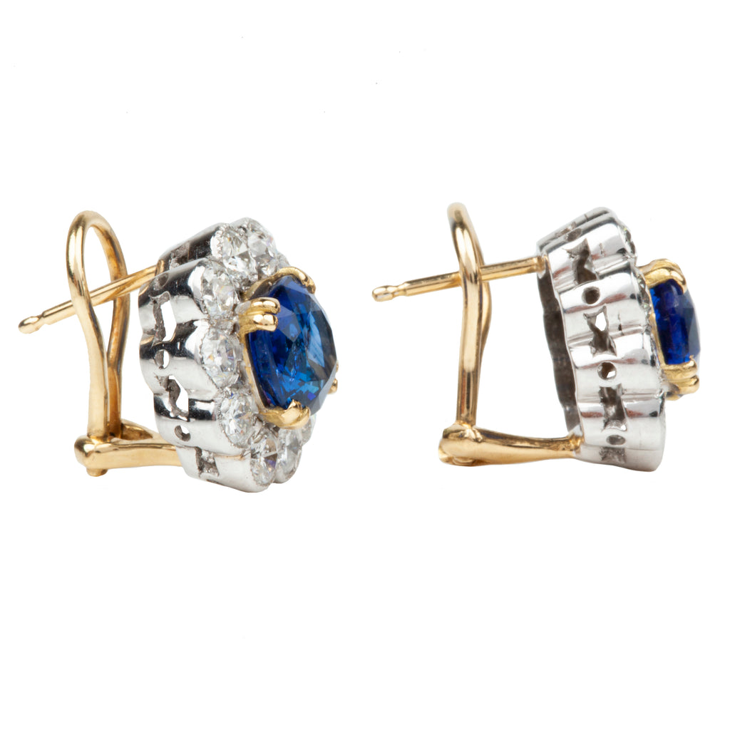 Vintage Sapphire and Diamond Cluster Earrings