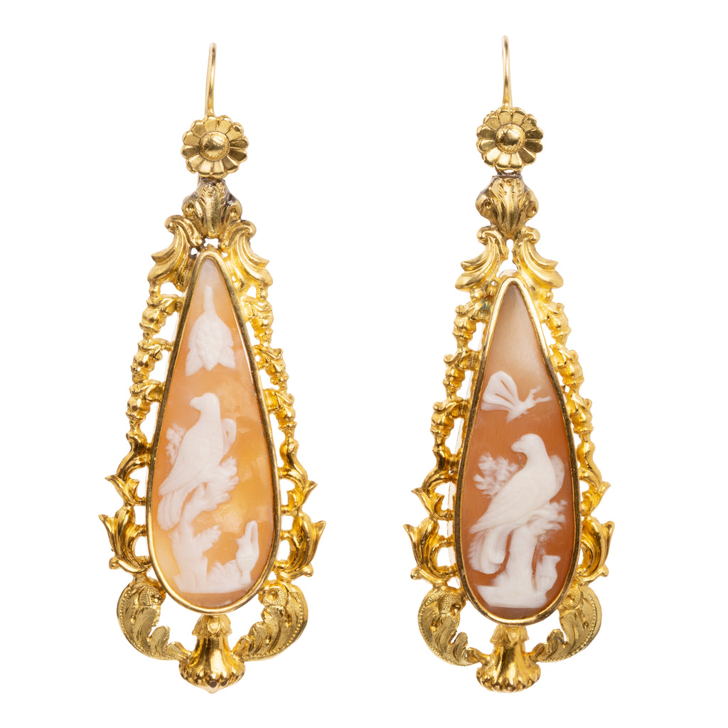 Victorian Gilded Cameo Shell Earrings