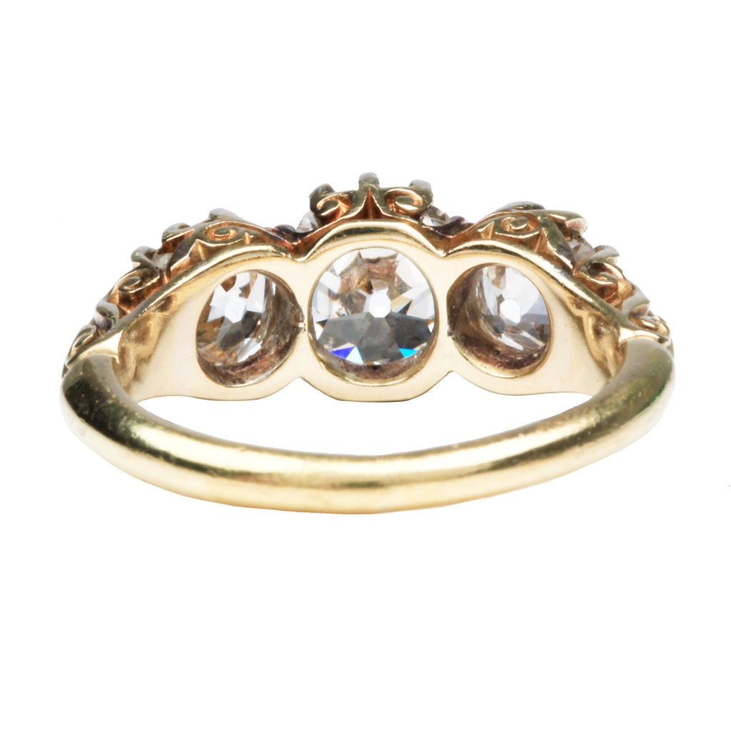 Victorian Three Stone Old Mine Cut Diamond Ring