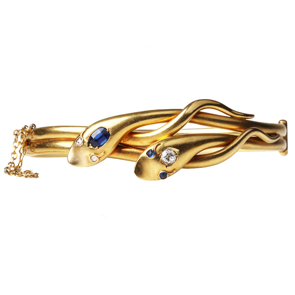 Victorian Sapphire and Diamond Twin Snake Bracelet